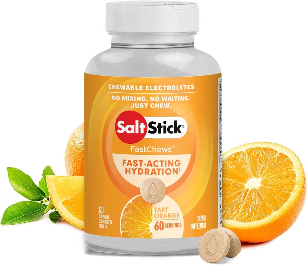 SaltStick Electrolyte FastChews - 120 Kont Orange Flavor - Hydration, Salt Tabs, Dehidrasyon Yardımı