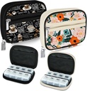 Serfeymi Weekly Travel Pill Organizer Pill Case for Purse with Reforce 7 Day Pill Box, Fashionable Travel Medicine Organizer Pill Konteyner for Medicine, Vitamin, Supplement - Black 02 + Bloom 01