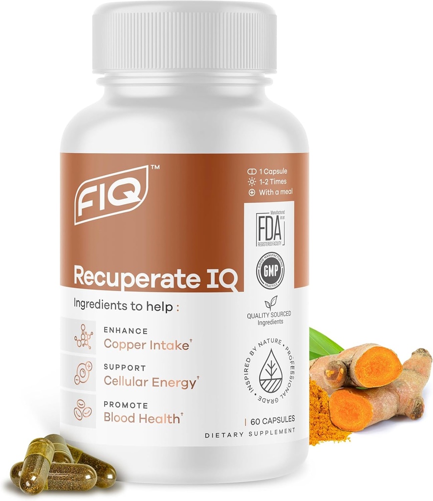 FIQ - Ανάκτηση IQ - 5-σε-1 Συμπληρώματα χαλκού με Bisglycinate χαλκού - Easy-to-Swallow κάψουλες 2mg - Υψηλή απορρόφηση, ενισχύει την ενέργεια - 60 κάψουλες