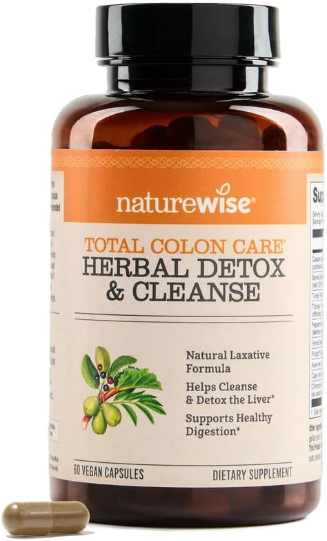 Naturewise Total Colon Care Herbal Cleanse - Prebiyotikler, Botanikler ve Antioksilar - Düzenli Bowel Hareketi için, Digestion, Gut Health - Vegan, Gluten-Free, Non-GMO - 60 Capsules[2-Month Supply]