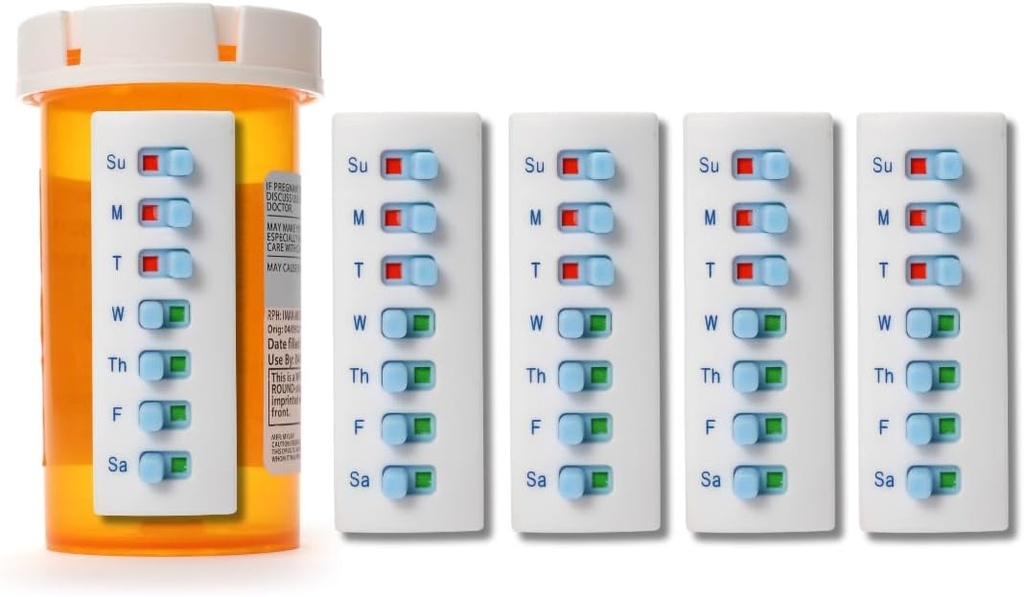 TakennSlide Peel and Stick Reusable for 12 + Reusable, Pill/Medication /Vitamin /Pet Med Tracker & Hatırlatıcı, Şişenize Ait, Organizer-Free, Curved-Back (Beyaz, 5-Pack)