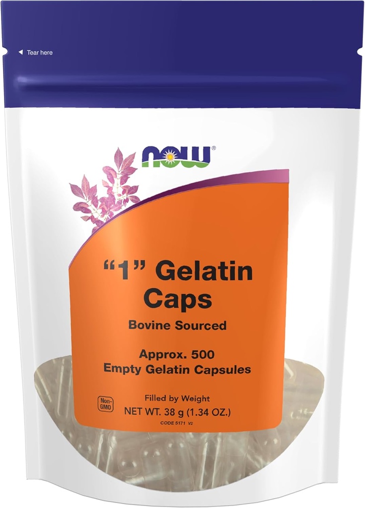 Şimdi Gıdalar Tamamlar, Boş Gelatin Capsules, #1, Bovine Kaynaklandı, Kilo ile doldurun, 500 Gel Capsules