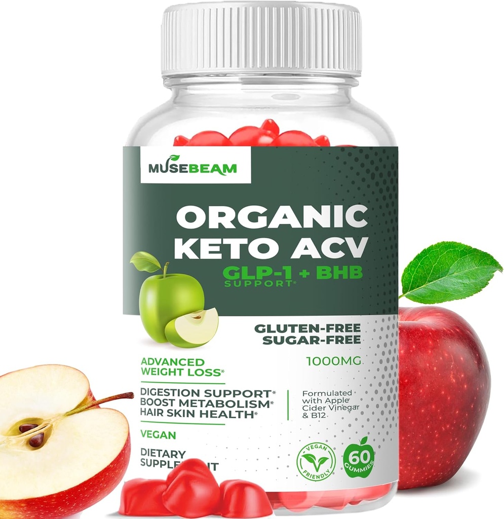 Organic Keto ACV Gummies Advanced Weight Loss - Gluten & Sugar Free Belly Fat Burner Apple Cider Vinegar Diet Supplement for Women Men (1000MG)