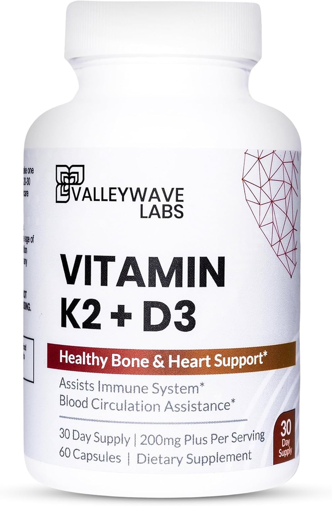 D3 Vitamin K2 Capsules - 2in-1 Vitamin K2 MK7 100 mcg + VIT D3 5000 İ (125 mcg) Kemik, Diş, Kas ve Immune Health Support*, 60 Count