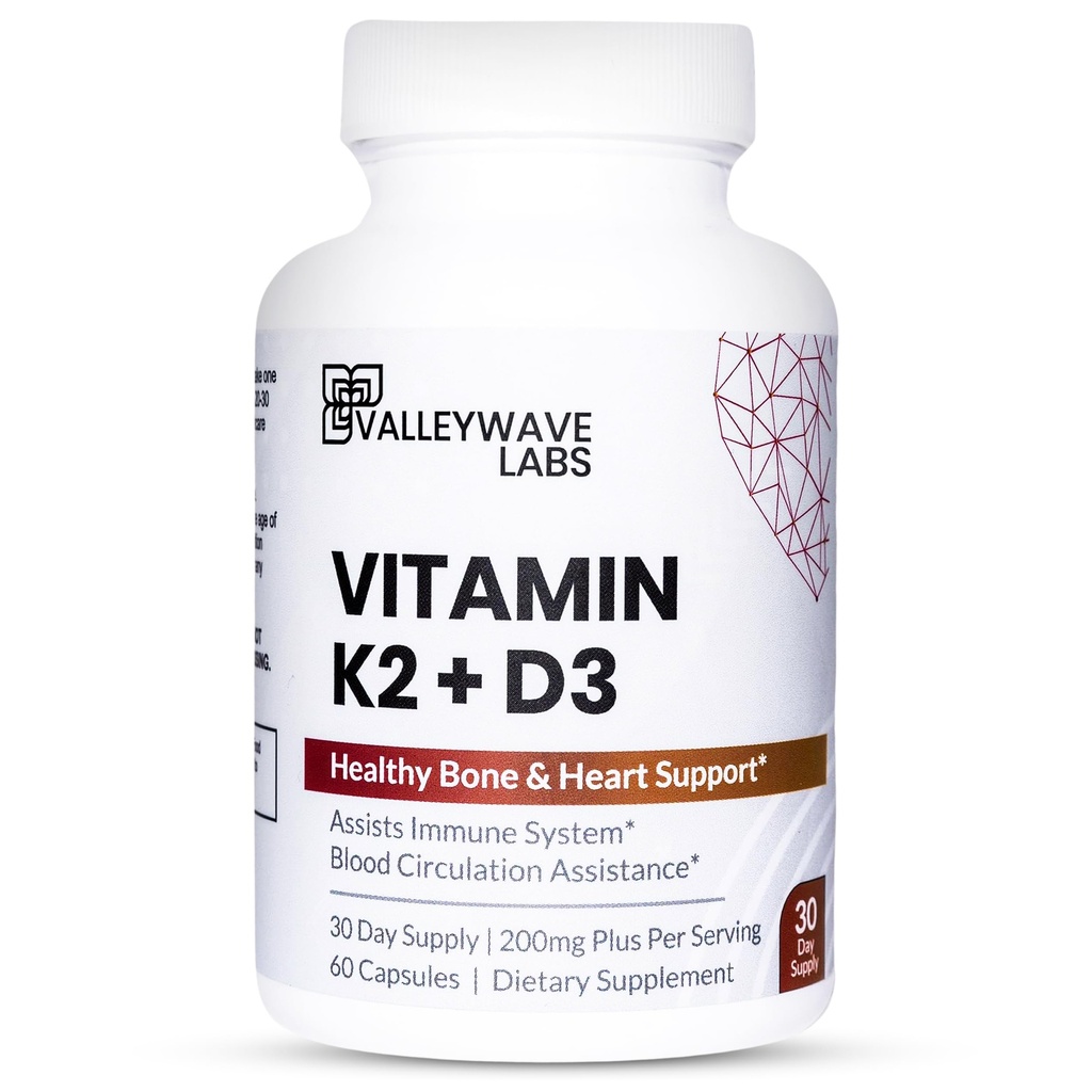 D3 Vitamin K2 Capsules - 2in-1 Vitamin K2 MK7 100 mcg + VIT D3 5000 İ (125 mcg) Kemik, Diş, Kas ve Immune Health Support*, 60 Count