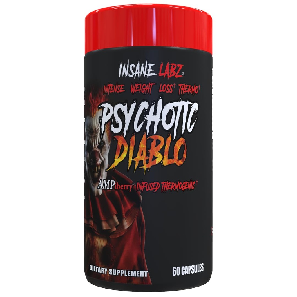 Insan Labz Psychotic Diablo Termogenic Fat Burner for Men and Women withTORs of Paradise Theobromine Dandelion Root Extract Yakıted by AMPiberry, Appetite Suppressant - 60 Hizmetler