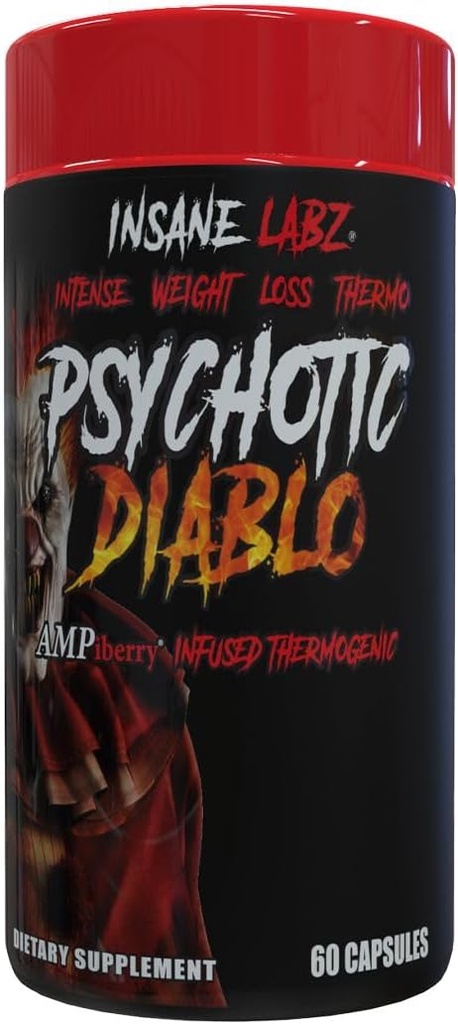 Insane Labz Ψυχωτικό Diablo Θερμογόνος καύση λίπους για άνδρες και γυναίκες με κόκκους του Paradise Theobromine Dandelion Root Extract που τροφοδοτείται από AMPibberry, Ορεκτικό Καταπιεστικό - 60 Υπηρεσίες