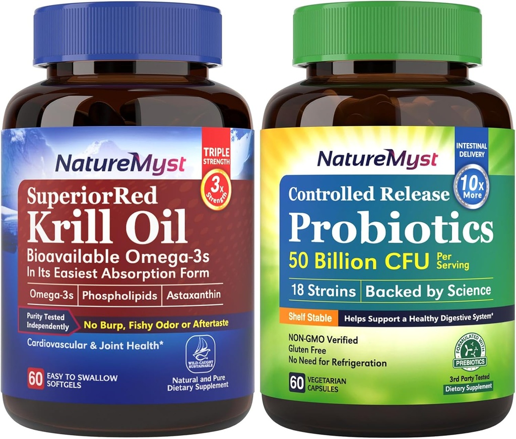 Krill Oil and Probiyotiks 50 Milyar Log, Profesyonel Not, Non-GMO, Heart, Joint, Gut Function & Immune Support