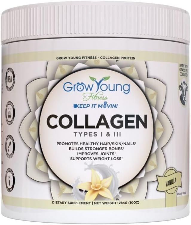 Grow Young Fitness Collagen Protein - Βανίλια, προάγει το δέρμα, οστά, αρθρώσεις, απώλεια βάρους, ζάχαρη δωρεάν (12,41 oz) (1 πακέτο, 20 υπηρεσίες)