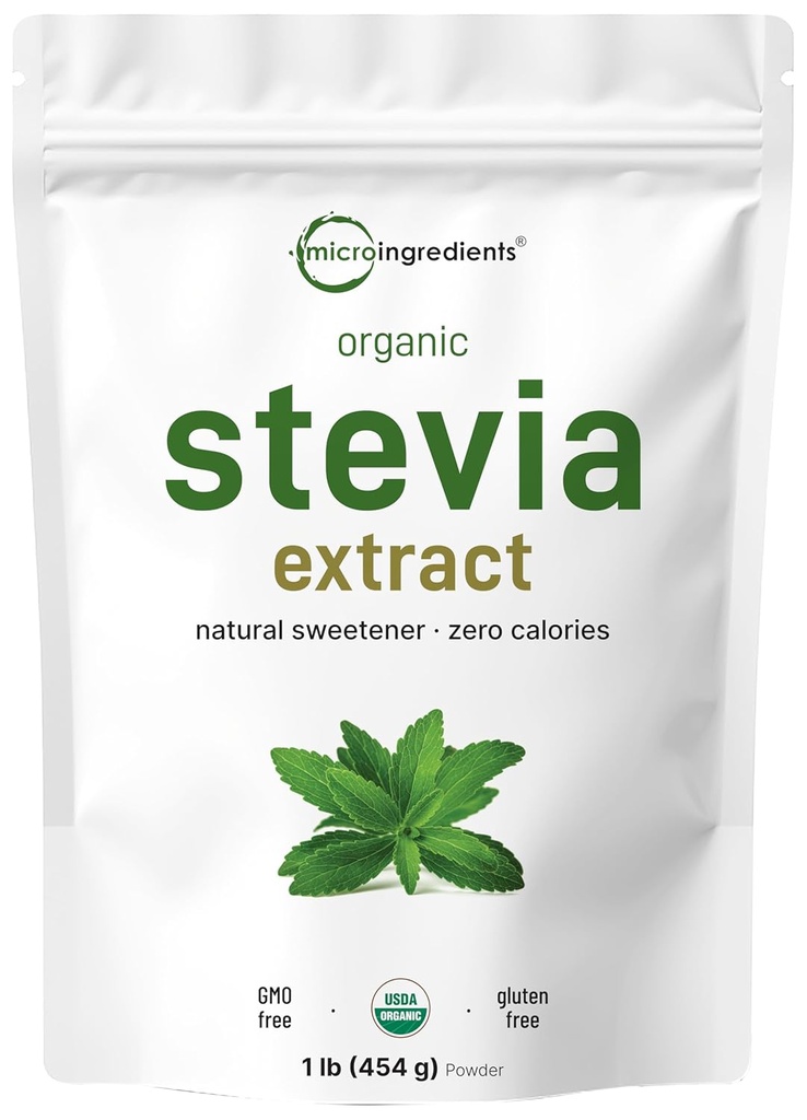 Pure Organic Stevia Toz, 1 Pound (2,837 Hizmet), En yüksek Sınıf Stevia Green Leaf Ekstrater Aftertaste | 0 Calorie, Natural Sweetener, Sugar Alternative, Keto Friendly
