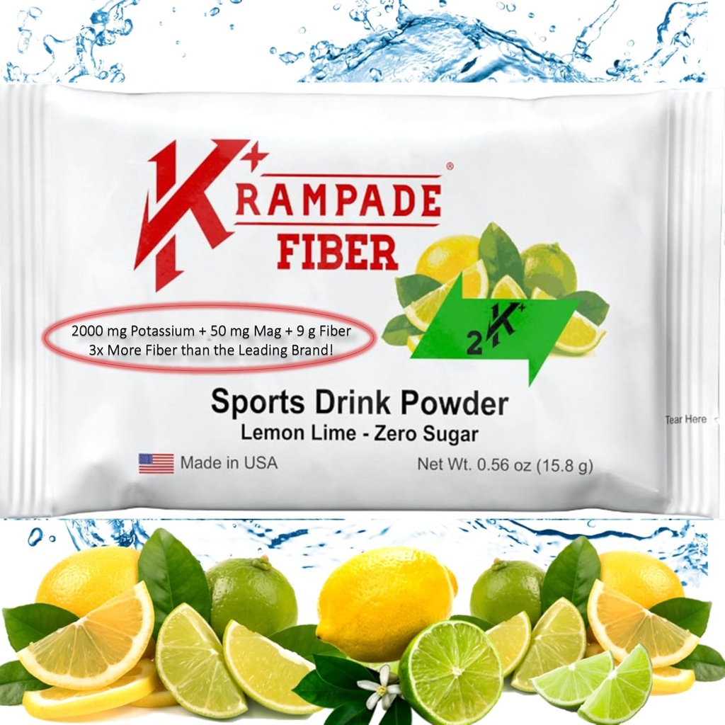 Krampade Fiber Supplement Electrolytes Toz - 9g Prebiyotik Fiber + 2000mg Pyumyum + Magnezyum | Cramp Relief | Hydration Packets / Digestive Health Support