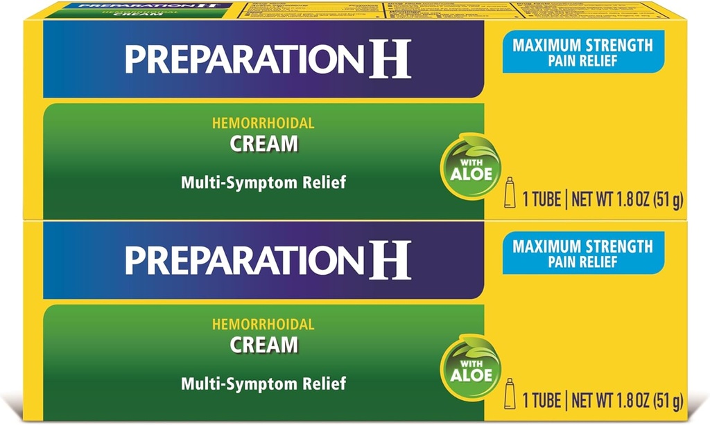 H Hemorrhoid Symptom Tedavisi Krem (2 x 1.8 Ounce Tube), Tozlu Multi-Symptom Ağrı Yardımı