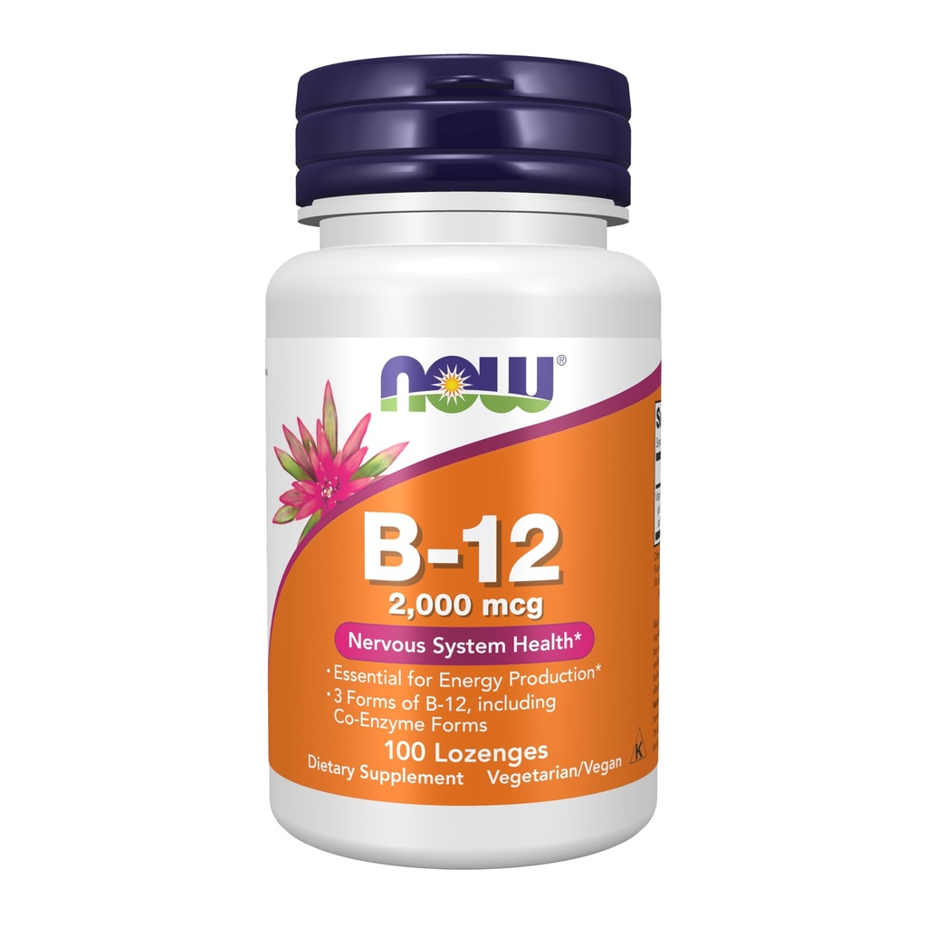 NOW Συμπληρώματα Τροφίμων, B-12 2.000 mcg, Παραγωγή Ενέργειας*, Υγεία Νευρικού Συστήματος*, 100 Lozenges