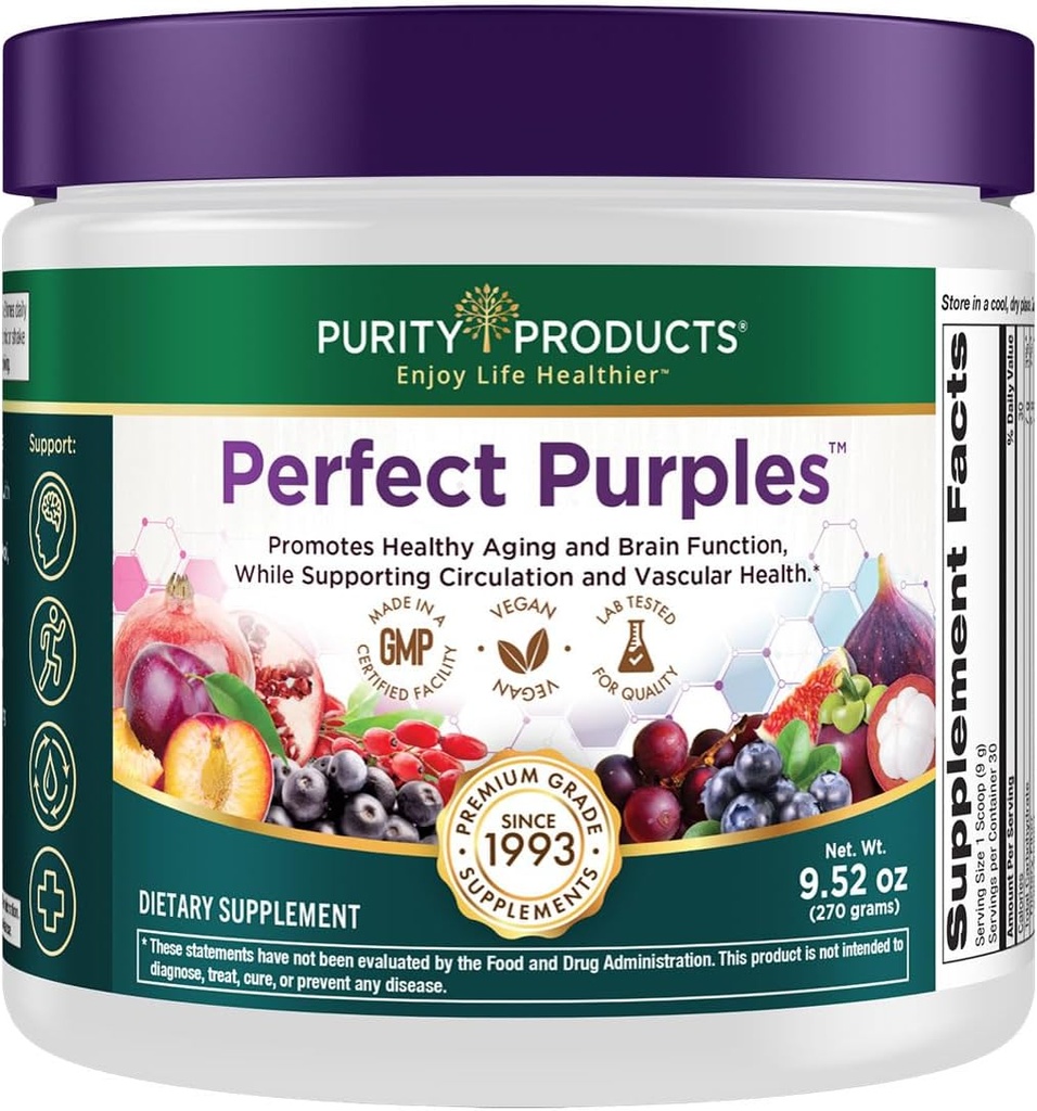 Προϊόντα καθαρότητας Perfect Purples Powder Phytonutrient Πλούσια, Υγιεινή Γήρανση Super Formula - Υποστήριξη Σύνολο Υγεία Σώματος - Υψηλή δύναμη ORAC - P40p Εκχύλισμα Ρόδι w/ 40% Πουνικοσίδες - 30 ημέρες προσφοράς