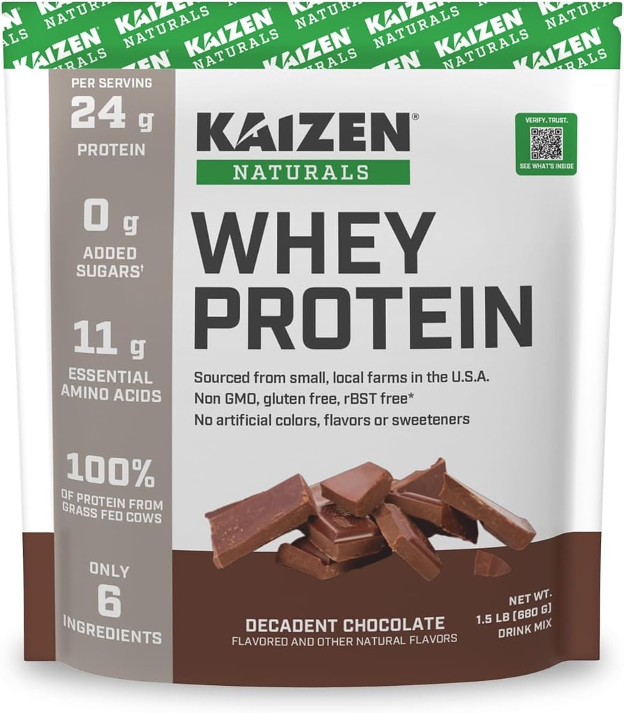 Whey Protein | Chocolate | 24g Protein | Grass fed | No Artificial Ingredients | 6 Ingredients | Satisfy Hunger | See the Test Results | No Added Sugar | Gluten Free | Non GMO | 1.5lb | 20 servings