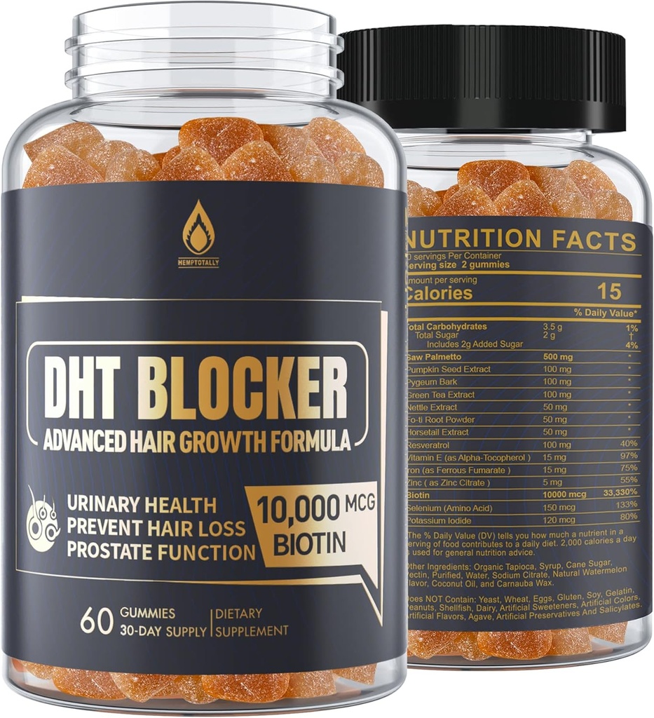 Duo Blocker Gummies Saç Büyüme Tamam, Super Potency Saw Palmetto & Biotin 10000 mcg for Women & Men, Plus 12 Perrietary Mix - Engel Saç Kaybı, Blocking Pay Receptors, Hormonal Denge