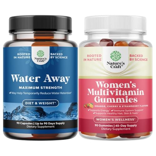 Water Away Pills – Akışkanlar, Bloating Relief için Dandelion Leaf Ekstraksiyonu - Leg & Feet Swelling ve Women's Multivitamin Gummies for Yetişkinler Energy & Immunity