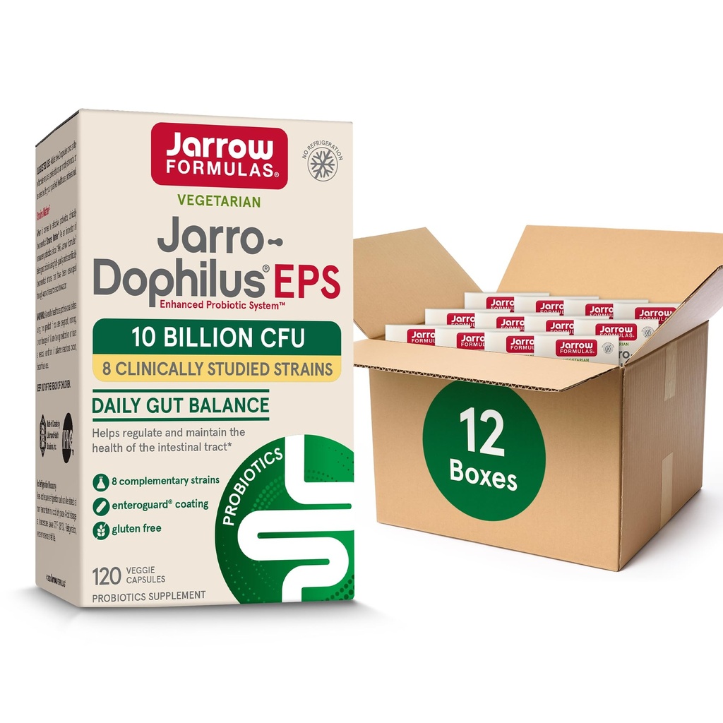 Jarrow Formulas Jarro-Dofilius EPS Probiyotiks 10 Milyar CFU for Intestinal Tract Support, Probiyotik Supplement for Gut Health for Women and Men, 120 Veggie Capsules, Up to a 60 Day Supply,Pack of 12