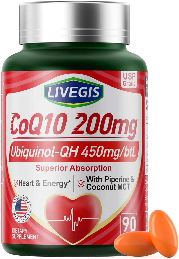 CoQ10 200 mg Softgels, Ultra CoQ10 Ubiquinone 200 mgWith Coconut MCT Oil, 5X Superior Abors, Coenzyme Q10 Kalp Sağlığı ve Enerji için Tamam - 90 Counts