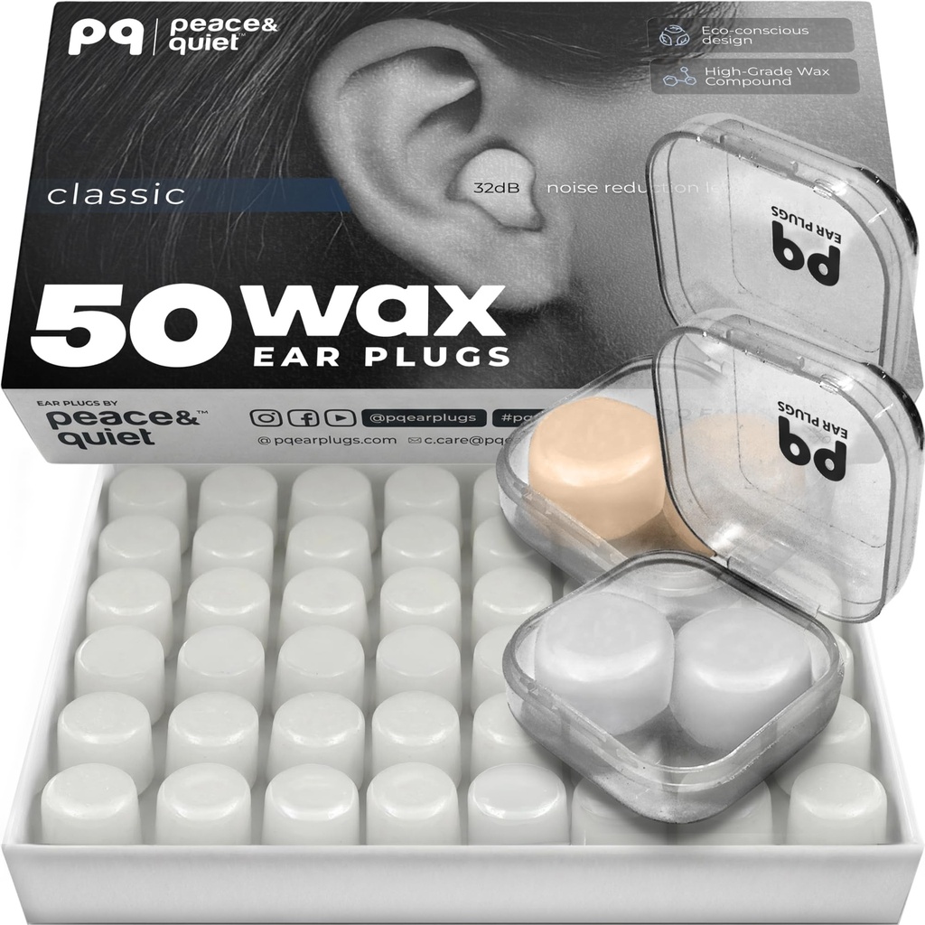 PQ Wax Ear Plugs for sleep, Yüzme - 50 Gürültü Cancelling Silikon Gel Ev Kulakları fişek, Uyku ve Mayo için Kulak Koruma, Yumuşak Evler Ses Bloklama Düzey 32Db, (50 Yastık), Renk: White