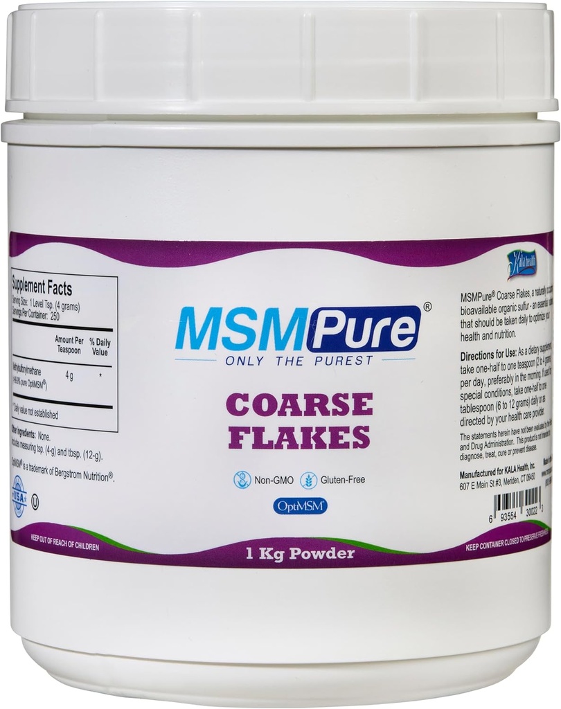 KALA HEALTH MSMPure Coarse MSM Powder Flakes – US-Made MSM for Joint Health, Skin Appearance, and Hair & Nail Support – 2.2 lb, Organic Sulfur
