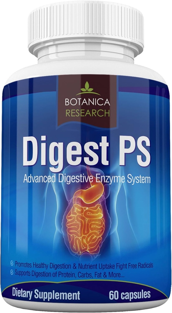 Digest PS: Gelişmiş Digestive Multi Enzymes Support Supplement - Daily Essential Digestion System Cleanse: Bromelain, Lipase, Amylase, Lactase, Pro, Pectinase, Peptidase Vegetarian Capsule Pills