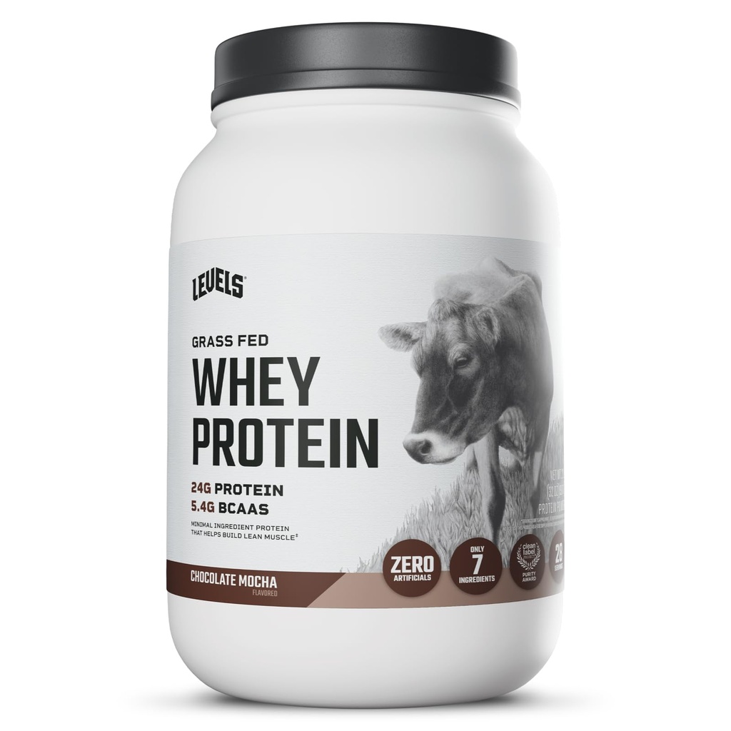Seviyeler Grass Fed Whey Protein Toz, Yapay Değil, 24G Protein, Çikolata Mocha, 2LBB