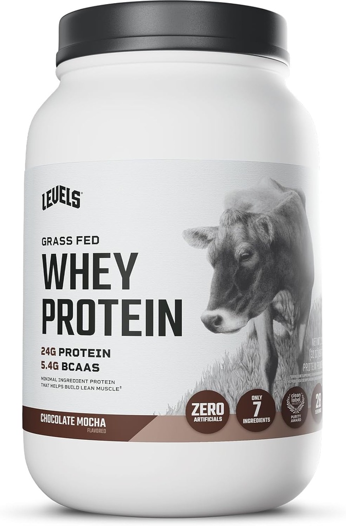 Seviyeler Grass Fed Whey Protein Toz, Yapay Değil, 24G Protein, Çikolata Mocha, 2LBB