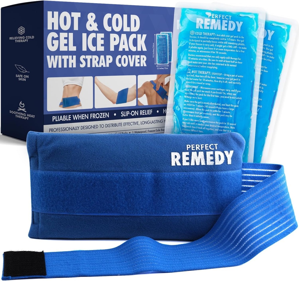 Perfect Remedy 2Pack Gel Ice Packs for Injuries with Raf, Flex Hot Cold Compress, Soothing Soft Ice Packs for help in Injuries conditions, Alternative to Hot Water Şişes (Mavi, Düzenli)