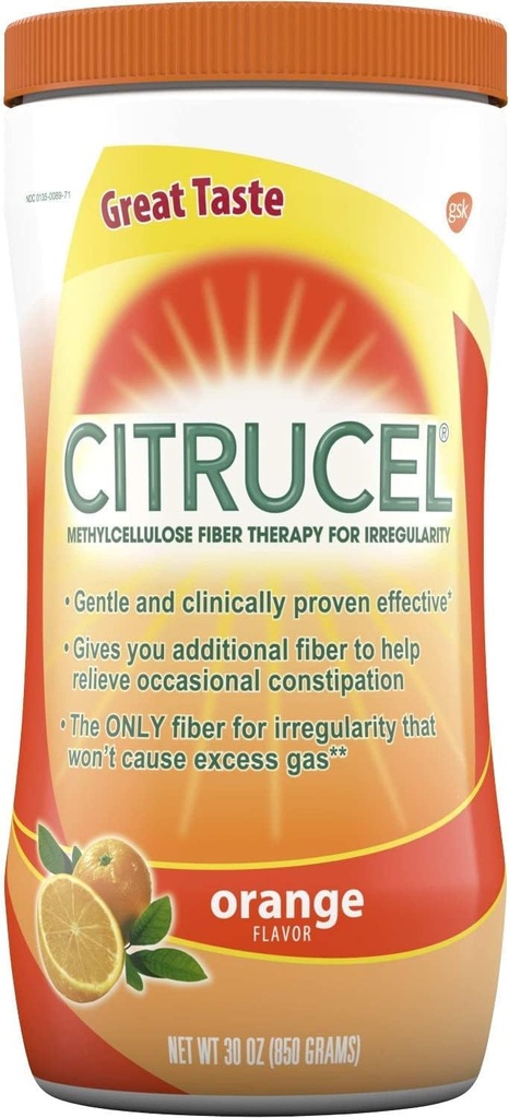Citrucel - Fiber Therapy for Regularity, Methylcellulose, Orange Flavor - 30 oz, Συσκευασία των 4