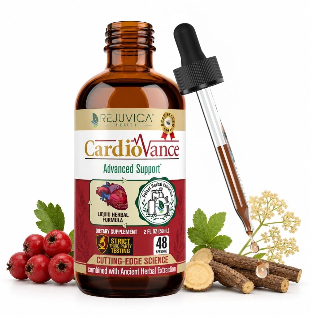 Rejuvica Health CardioVance - Συμπλήρωμα υποστήριξης καρδιάς - Liquid Delivery for Better Abvortion - Hawthorne, Hibiscus, Arjuna, Olive Leaf & More!