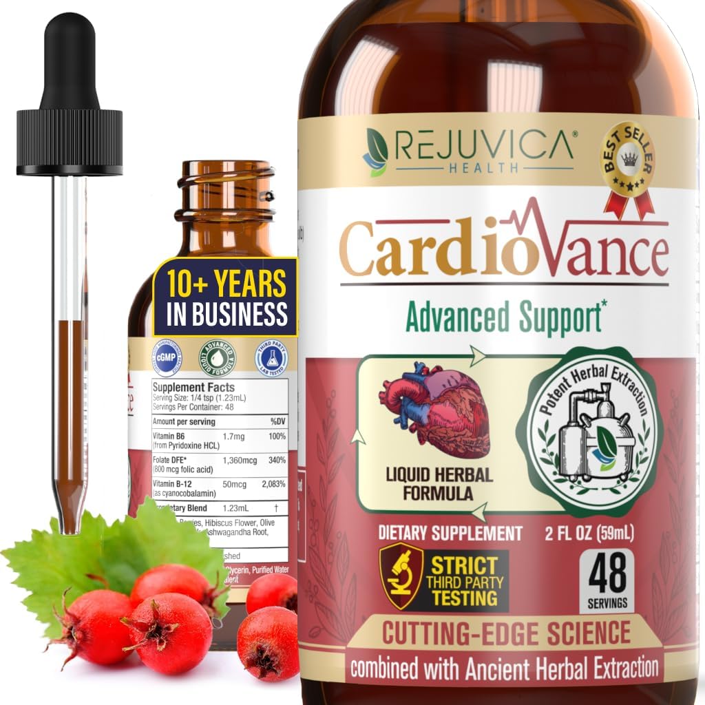 Rejuvica Health CardioVance - Kalp Desteği Tamam - Daha İyi Aborpsiyon için Sıvı Teslimat - Hawthorne, Hibiscus, Arjuna, Olive Leaf & More!
