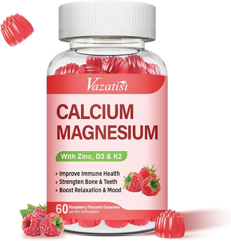 D3 & K2 Vitamin D3 ile Magnezyum Gummies, Immune ve Calm Mood için Yüksek Apsiyon Magnezyum Glycinate Pyum, Raspberry Flavor 60 Gummies