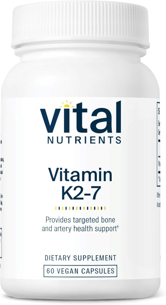 Vital Nutrients Vitamin K2-7 | Cardiovascular, Kalp, Bone Health* | K2 + MK7 | Vegan Vitamin K Supplement | Gluten, Süt, Soy Free | Non-GMO | 60 Capsules