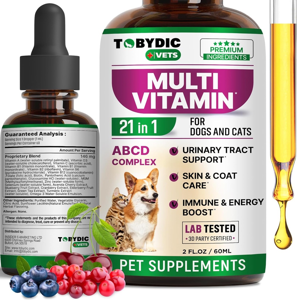 Cat & Dog Multivitamin 21 in 1 Pet Supplements with Cranberry & Glucosamine - Natural Medicine & Support for UTI, Urinary Tract, Bladder, Kidney, Skin Coat, Ortaklar Tedavisi ABD'de Yapıldı