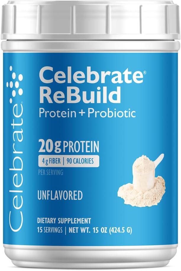 Probiyotiks & Prebiyotiks ile Protein Tozunu Yeniden Oluşturun - 20g Whey Isolate Protein, Yüksek Fiber, Post Bariatrik Cerrahi Hastaları için - Unflavored (15 Hizmet)