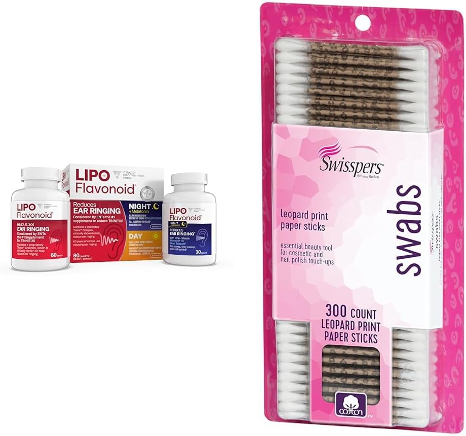 Lipo-Flavonoid Ημέρα & Νύχτα Εμβοές ανακούφιση Combo Kit με βιταμίνες, 90 Caplets & Swisspers Premium Βαμβάκι Swabs, 300 Count