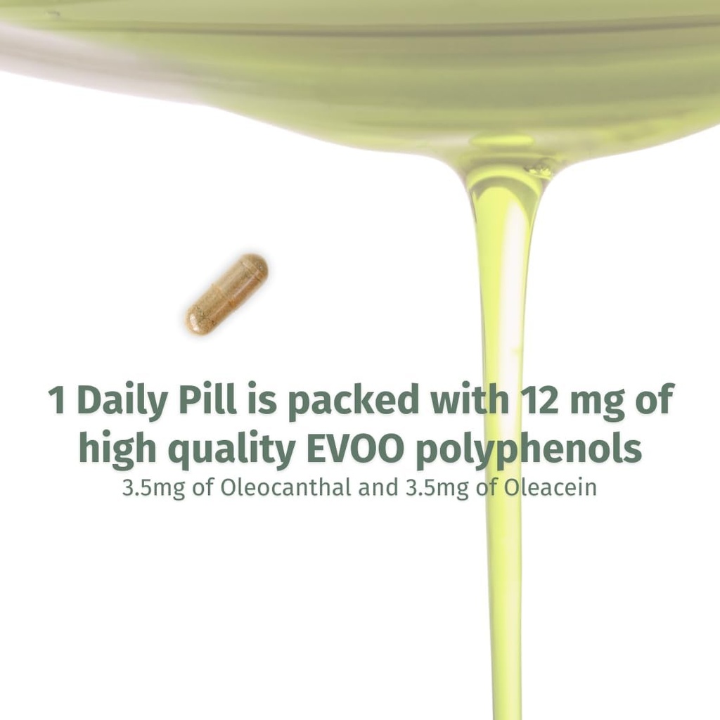 OleocanTM Capsules - 90 Day Supply - Premium EVOO Polyol Supplement - Oleocanthal ve 3.5 mg of Oleacein - Broad Spectrum
