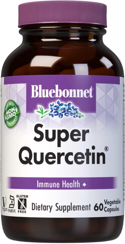 Bluebonnet Διατροφή Super Quercetin Κάψουλες λαχανικών, Βιταμίνη C Formula, Best for Seasonal & Immune Support, Μη ΓΤΟ, Χωρίς γλουτένη, Χωρίς σόγια, Χωρίς γάλα, Kosher, 60 κάψουλες λαχανικών