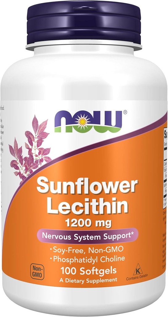 Şimdi Gıdalar Tamamlar, Sunflower Lecithin 1200 mg with Phosphatidyl Choline, 100 Softgels