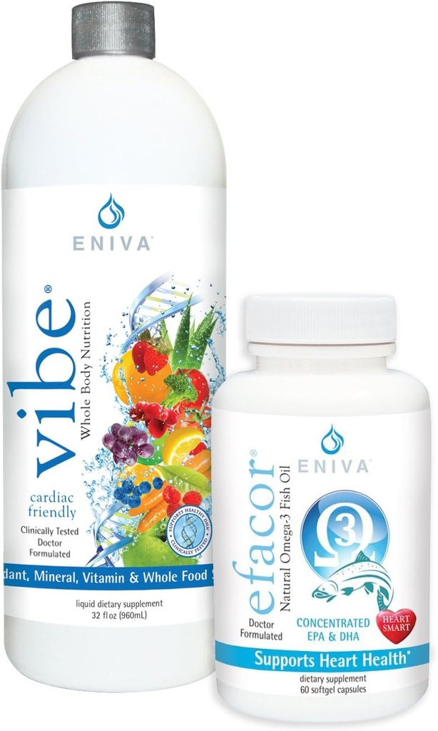 Eniva Vibe Fruit & Veggie Full Spectrum Daily Liquid Multi Vitamin Minerals and Omega 3s Combo Pack