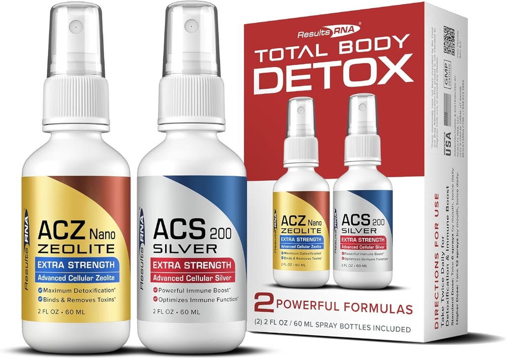 Results RNA – Total Body Detox Extra Strength System – ACS 200 Silver & ACZ Nano Zeolite are Clinically Proven to Detoxify & Boost Immunity. Recommended by Doctors Worldwide ( 2 oz - 30 day)