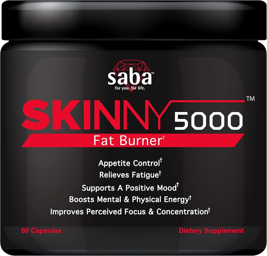 Saba Skinny 5000 -Fat Kaybı -Weight Kayıp-Appetite Control -Mild Jitter-Free Energy- Focus -60 Capsules