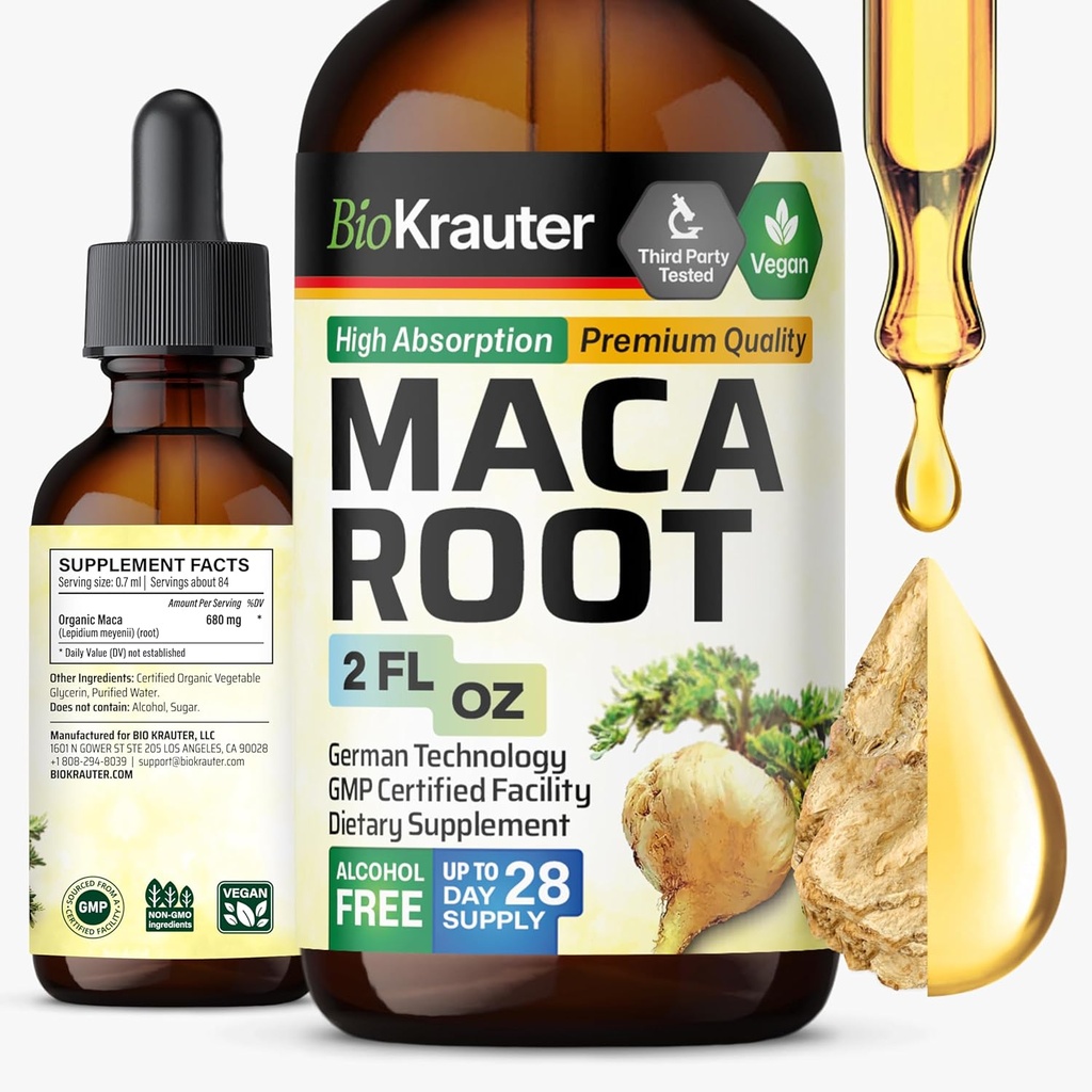 BIO KRAUTER Maca Root Liquid Drops - Βάμμα ρίζας Maca - Vegan, Sugar & Alcohol Free Extract 2 Fl.Oz.