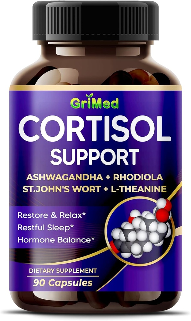 GriMed Ashwagandha Rhodiola 14,150 mg - St.John's Wort, L-Theanine - Rest & Relax, Restful Sleep - ABD Made & Tested (90 Kont)