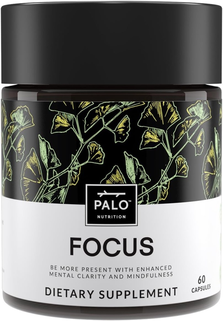 PALO FOCUS Brain Booster Φυσικό συμπλήρωμα Nootropic για Μνήμη, Εστίαση, Μάθηση, Reall, Προσοχή και Γνωστοποίηση - Ginkgo Biloba, Bakopa, Gotu Kola, Ashwagandha, Mucuna 60 κάψουλες