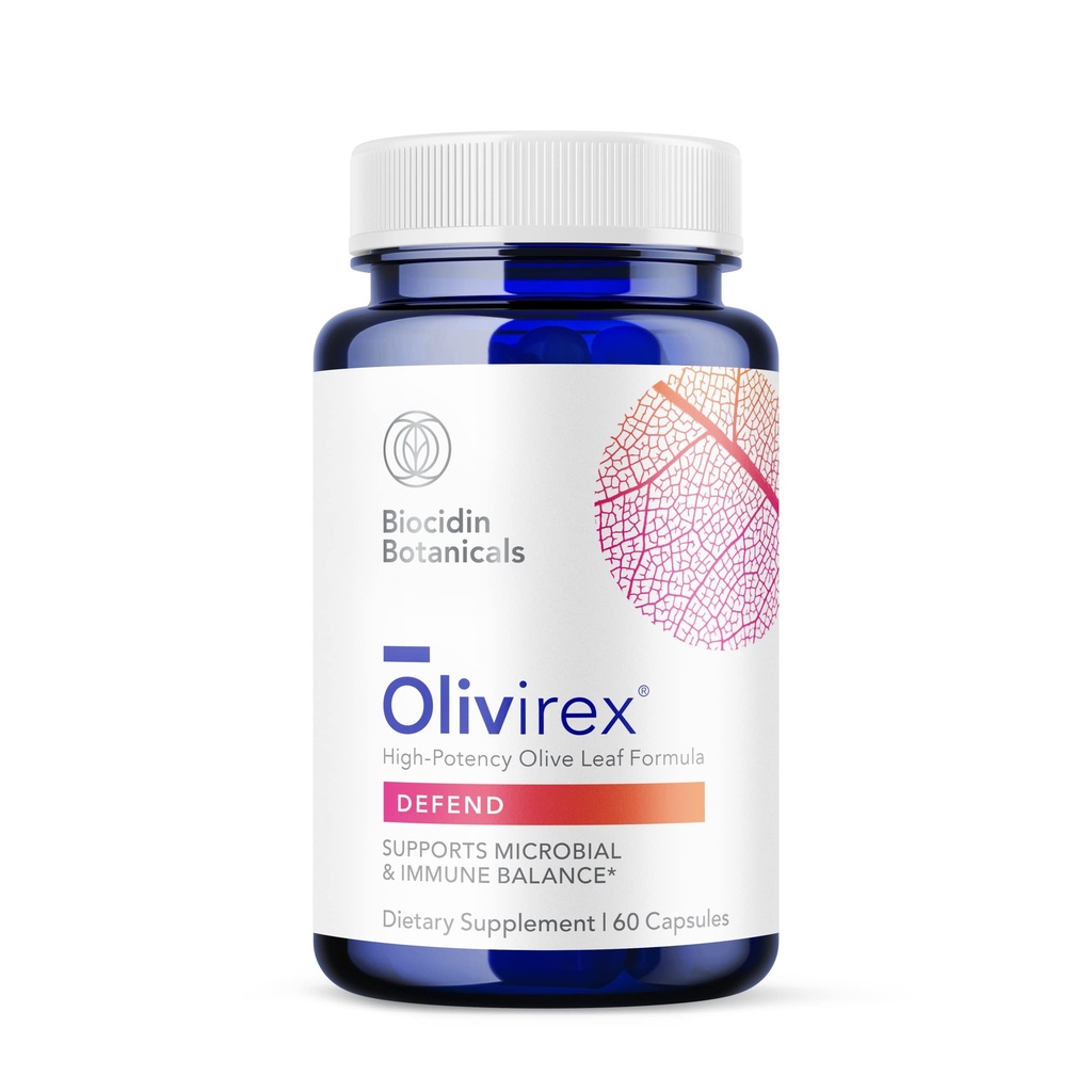 Biocidin Olivirex - Oleuropein Olive Leaf Extract Κάψουλες - Υψηλή ισχύς, 18% Oleuropein - Προώθηση Μικροβιακής & Ανοσολογικής Υποστήριξης - Επαγγελματικό-Γκραβό βοτανικό μείγμα για Detox & Wellness (60 Κάψουλες)