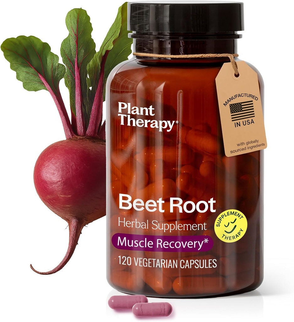 Plant Therapy Beet Root Capsulesd in USA 4 Moon Supply Boosts Stamina, Fights Fatigue, Great for Muscle Recovery & Cardiovascular Health Supplements for Women & Men 120 Vegetarian Capsule