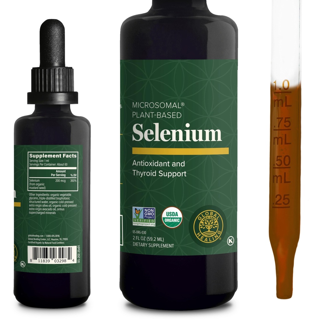 Global Healing Center - Selenium 200mcg, Selenium Supplement Drops with Organic Materialss, Antioksis for Yourroid and Immune Support, Non-GMO & Gluten-Free, for Men & Women - 2 Fl Oz