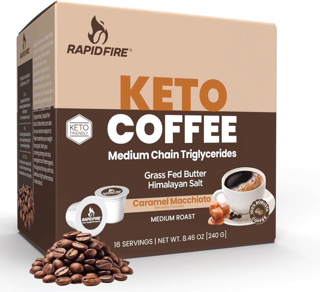 Hızlı yangın Caramel Macchiato Ketgen Yüksek Performansı Keto Kahve Pods, Enerji ve Metabolism, Kilo Yönetimi, Single Serve K Cup, Brown, Say 16